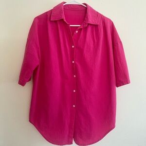 Pink button down shorts set in small